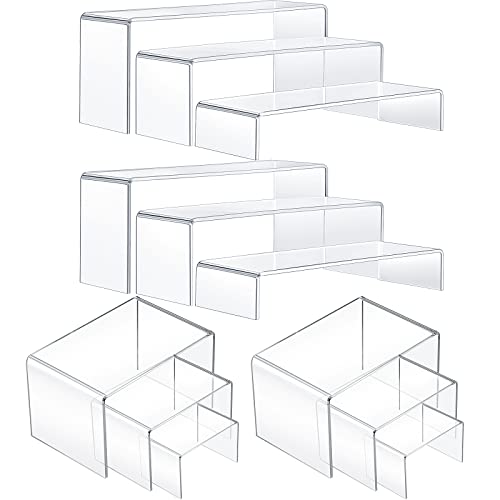 4 Set Acrylic Display Risers Medium And Large Display Stand Shelf Acrylic Risers For Display Cupcake Acrylic Riser Showcase Clear Figure Jewelry Collectibles Stands Desktop Shelf For Organize #TOP25