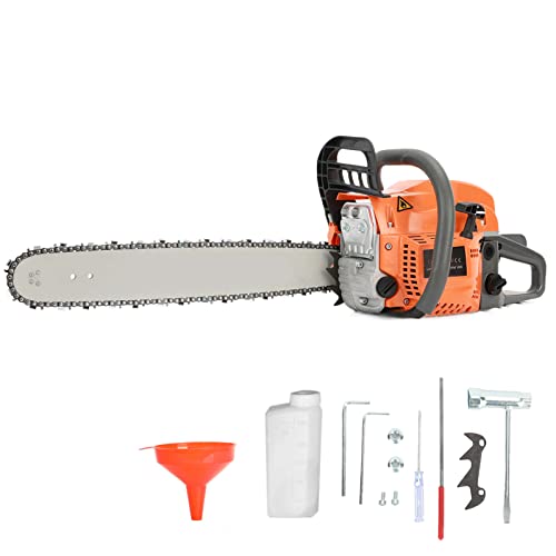 Gas Chainsaws 20 Inches Guide Board Power Chain Saws, 58Cc 2-Cycle Cordless Handheld Automatic Chain Oiler Garden Tool, Petrol Chainsaws For Cutting Trees, Wood, Garden & Farm (Orange) #TOP7