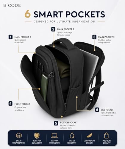 Image of B'CODE Laptop Backpack | Men & Women Travel Bag | Convertible Carry-On Luggage | Expandable Design | Shoe Compartment | Multiple Organizers | Water-Resistant Fabric
