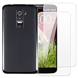 Shantime Case with 2 Pack Screen Protector Combo Compatible with LG G2, Shockproof Cover and Tempered Glass Set for Full Body Safety(Black)