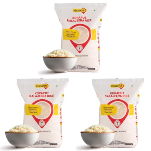 Image of KisaanSay Koraput Kalajeera Rice 2KG | Diabetic Friendly | Low GI I Low Sugar I Non GMO I Tribal Grown I Aromatic I Tasty (Pack of 3)