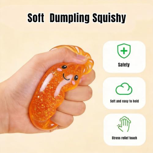 Dumplings Squishy Bun Glitter Squishies Dumpling with Box Squishy Stress Balls Soft Squeeze Decompression Dough for Adults, Office & Study Relaxation