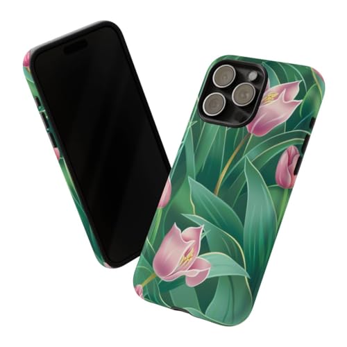 Coque rigide iPhone 15 Pro Max motif floral tulipe rose antichoc - 2