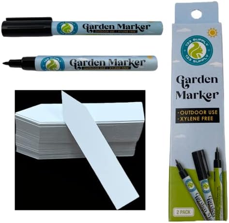 133 Supply -100 Pack 4" Plastic Plant Labels for Seedlings with 2 Pack of Garden Marker Pens (Garden Markers Fade Resistant Plant Markers Outdoor Waterproof Pen Black Permanent Markers Plant Tags)