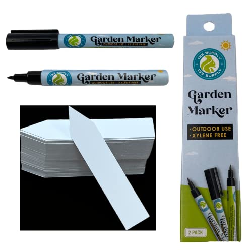 133 Supply -100 Pack 4″ Plastic Plant Labels for Seedlings with 2 Pack of Garden Marker Pens (Garden Markers Fade Resistant Plant Markers Outdoor Waterproof Pen Black Permanent Markers Plant Tags)