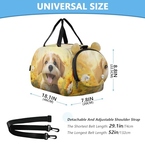 Duffle Bag Kids Gym Bag with Shoes Compartment & Wet Separation Overnight Travel Bag Sunflower Dog for Girl Boy3