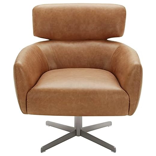 Amazon Brand – Rivet Adrienne Leather Swivel-Base Contemporary Living Room Chair, 29"W, Cognac Brown