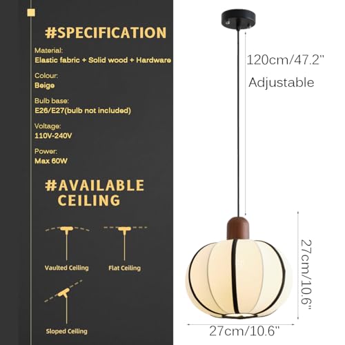 Suspension ronde en tissu beige luminaire suspendu soie chambre et salon