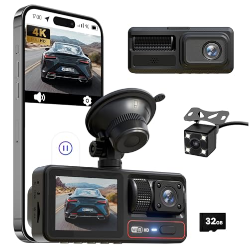 3 Channel Dash Camera for Cars,Triple Lens 4K+1080P+1080P Dash Cam