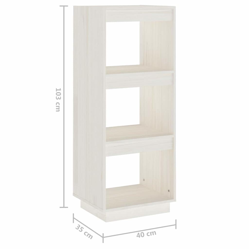Libreria bianca in legno massiccio, 40 x 35 x 103 cm, divisorio con 3 scomparti, per soggiorno, corridoio, ufficio, cameretta dei bambini