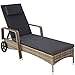 Produktbild tectake Poly Rattan Gartenliege mit Rollen, 6-Fach höhenverstellbarer Liegestuhl, bis 120kg belastbar, Sonnenliege Rattan (wetterfest), Liege inkl. Polster und Kissen - Natur/dunkelgrau