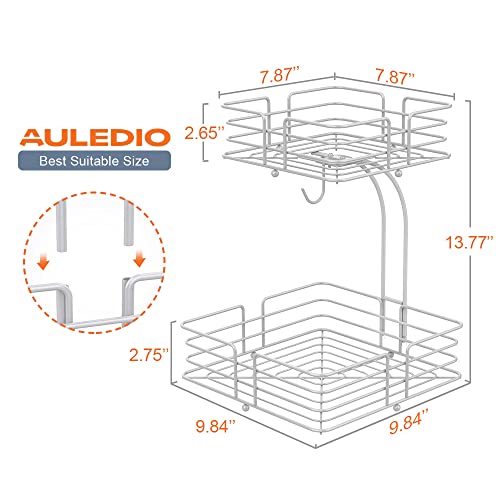 Auledio 2-Tier Square Countertop Fruit Vegetables Basket Bowl Storage With Banana Hanger,Sliver #TOP2