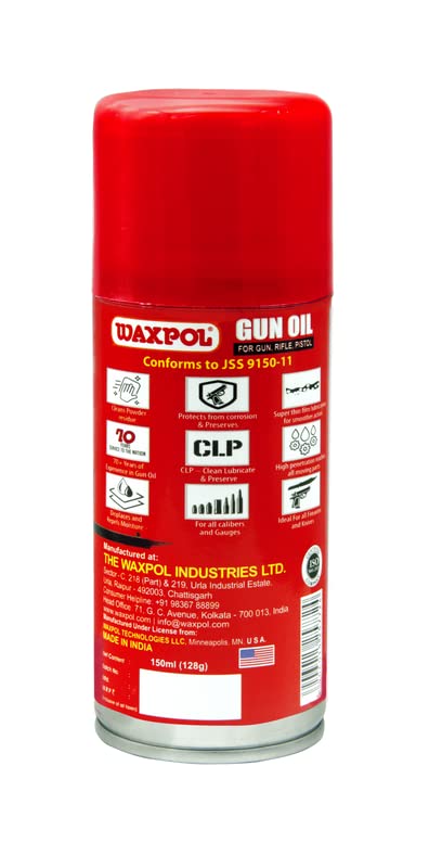 Image of Waxpol Premium Gun Oil 150 ml with Aerosol Spray For Clean, Lubrications, and Rust Protect Against BuildUp | Advanced Military Grade CLP Degreaser Oil All Firearms
