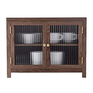 zyr Desktop-Aufbewahrungsschrank Mit Glastür Sideboard Schwarznuss Holz Kleiner Schrank Dekorationsschrank Aufbewahrungsschrank Küche Badezimmer Arbeitsplatte Schrank Doppelschicht