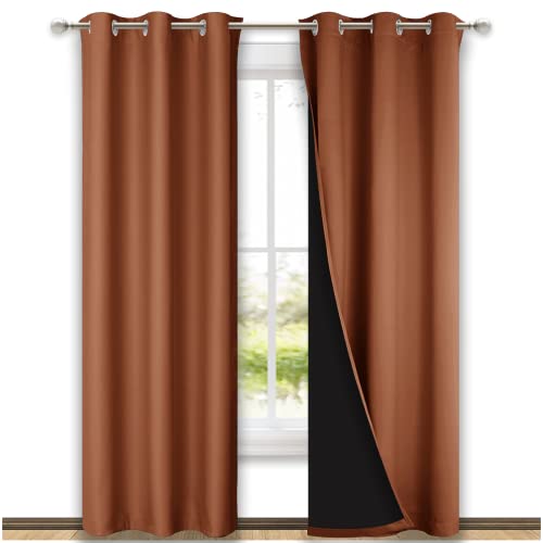 NICETOWN Burnt Orange Blackout Curtains 80 inches Long, Full Light Blocking Drapes with Black Liner for Nursery, Thermal Insulated Draperies for Hall,