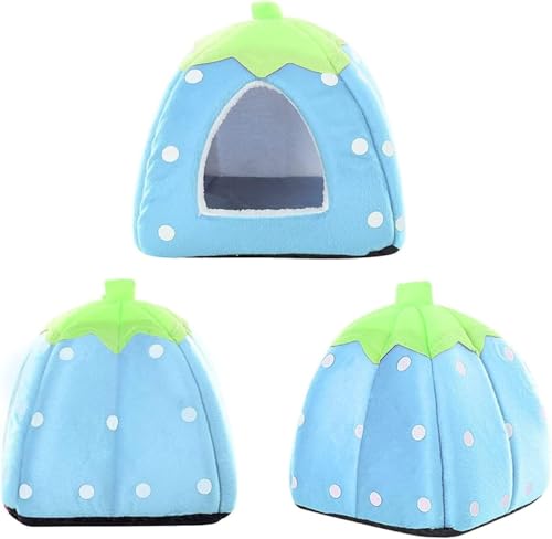 KOMUNJ Kleintier-Winterhaus, multifunktionales Warmes Bett, Winter Gemütliches Kleintierbetten, Für Zwergkaninchen, Chinchilla, Hamster (Blau, S)