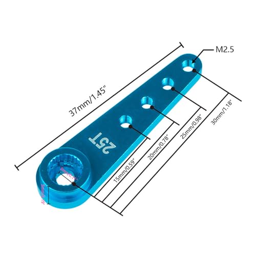YijiaLink 5pcs Aluminum 25T Servo Horn 37mm M2.5 Threads Metal 25 Teeth Extension Steering Arm Compatible with Futaba Savox Power Servos RC Car Truck