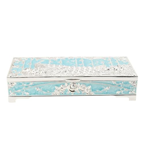 PODSJD Joyero metálico vintage de aleación de zinc 22.5x8.5x5 cm con diseño de pavo real - Resistente y elegante, con amplio espacio para organizar joyas y decorar tu tocador