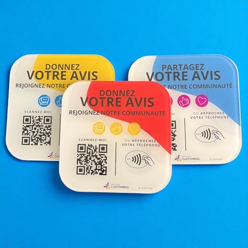 Plaque Avis Client NFC et QR Code, Support de Collecte d'Avis Clients, 10cm x 10cm (Rouge) – vue 4