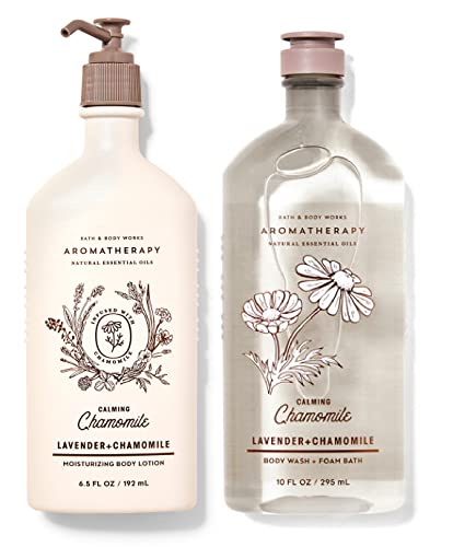 Bath and Body Works Aromatherapy Calming Chamomile LAVENDER + CHAMOMILE Duo Gift Set - Moisturizing Body Lotion and Body Wash + Foam Bath - Full Size