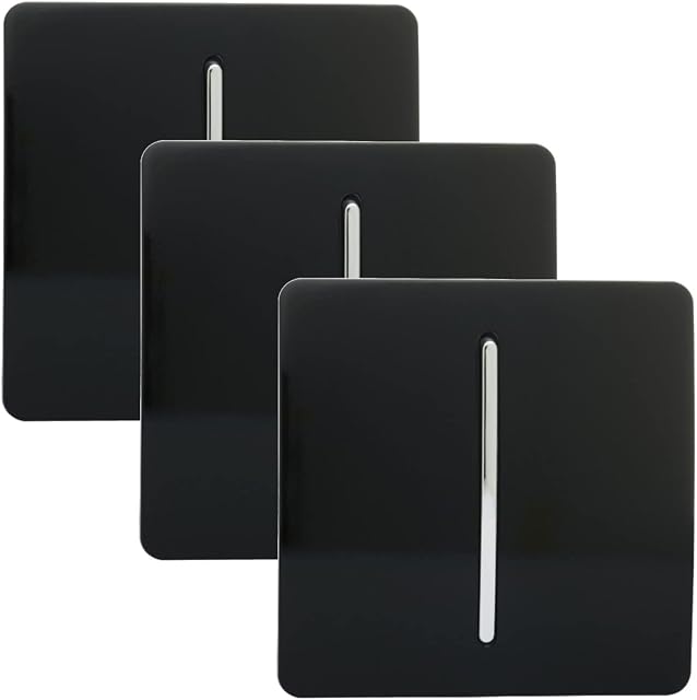 Trendi ART-SS2 1 Gang 2 Way Artistic Modern Glossy 10 Amp Rocker Tactile Light Switch Piano Black (3 Pack)