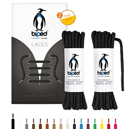 biped LACES 2 Paar runde Schnürsenkel aus Baumwolle ø 3,5 mm - reißfeste Qualitäts- Schuhbänder für Lederschuhe, Stiefel, Sneaker - für Freizeit und Sportschuhe - made in EU z2901(schwarz,120 cm)