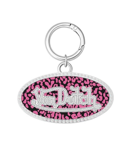 Von Dutch Bag Charm Keychain, Pink Cheetah, Hinged Key Ring