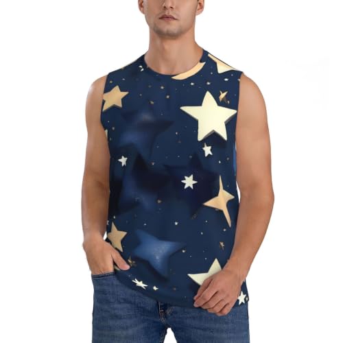 Image of Navy Blue Sky and Stars Print Men's Sleeveless T-Shirt Athletic Tank Top Lightweight Comfortable Breathable