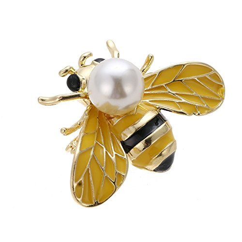Yellow Bumble Bee Brooch Pin With White Fresh Water Pearl Lapel Safty Pin,Fashion Mther's Day Valentine's Day Gift,Xmas Jewelry Pin #TOP3