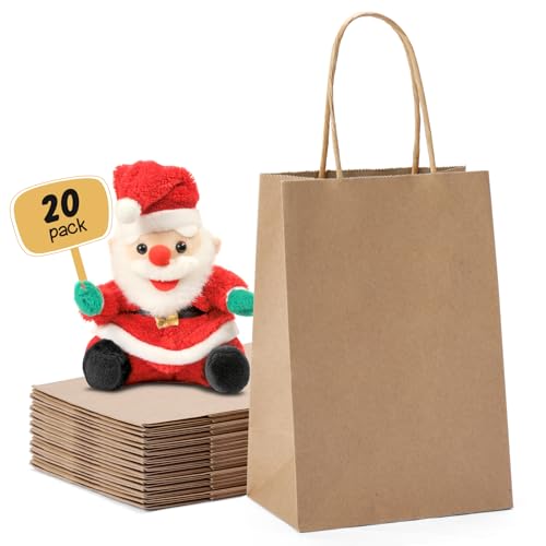 METRONIC Paper Gift Bags 5.25x3.75x8 Inch 20Pcs Gift Wrap Bags with Handles Brown Kraft Paper Bag for Small Business Heavy Duty Bulk Bag for Birthday Party Favors Shopping Retail