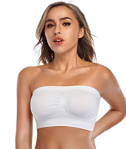 Angool Strapless Comfort Wireless Bra With Slip Silicone Bandeau Bralette Tube Top 1Pack White #TOP17