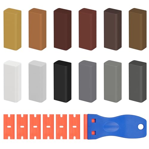 NUTKIT 19 Pezzi Riparazione di Piastrelle, 12 Colori Cera per Legno ad Alta Durezza e Resistenza, con Strumento di Fusione, per Laminato, Marmo, Piastrelle, PVC, Mobili, Ripristina Graffi, Crepe