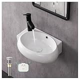 PAKROMAN Wall Mount Vessel Sink Oval Bathroom Vessel Sink Modern Bathroom Sink 16"x11" Porcelain Cer