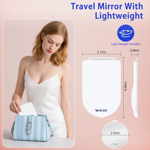 WEILY Espejo Maquillaje con Luz 1X/10X, Espejo Aumento con 3 Luces de Color, Control Táctil, Recargable Portátil Espejo para Dormitorio y Baño - imagen 6