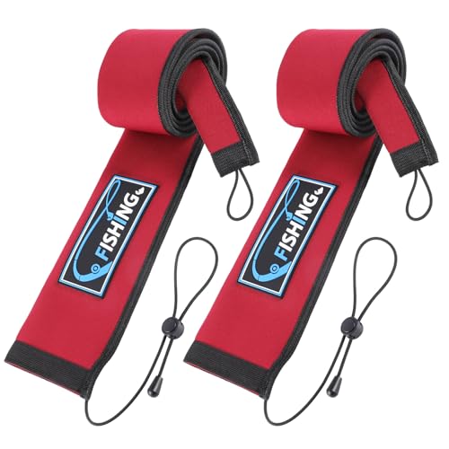 KPEPIX Lightproof Neoprene Fishing Rod Sleeve - Fishing Rod Cover for Storage & Transportation - Puncture Resistant Rod Sock for Casting, Trolling, Spinning Rods (Red, 58in, 2Pcs)