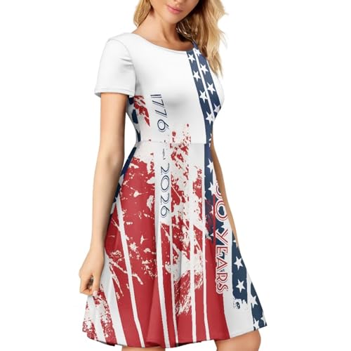 Image of AFPANQZ Womens Casual Summer Lightweight Vintage Dress Short Sleeve Midi Dress Knee-Long Luxury Formal Dress