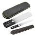 GERMANIKURE Black Glass Nail File & Pedicure Bar Set in Leather Sleeves - Ethically Made in Czech Republic - Professional Manicure & Pedicure Kit for Fingernail Care, Foot Callous & Dry Skin Removal