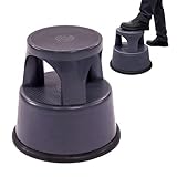 Oypla Heavy Duty Grey Plastic Rolling Kick Step Stool Non Slip - 150kg Capacity