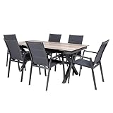 Conjunto de mesas y sillas Acolchadas de jardín, Mesa Extensible 180 a 240 cm, Aluminio y HPL, Color Antracita