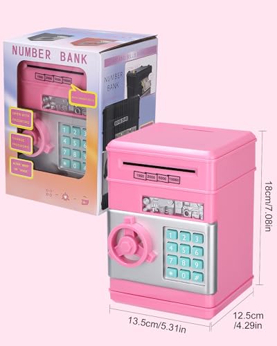 Miniatura 2 de Birshe Caja Fuerte Niños,Hucha Electrónica,Hucha Cajero Automatico,Con Bloqueo De Contraseña Automático De Dinero,Juguete Divertido Regalo Hucha Caja Fuerte Para Monedas Y Billetes Rosa