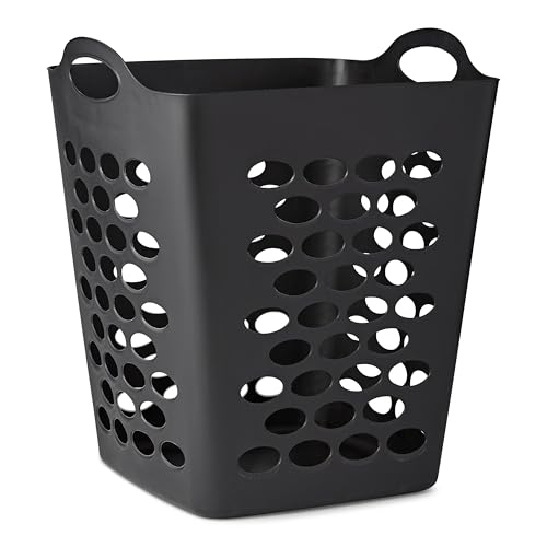 Flex Square Laundry Hamper, 2 Bushel Large Capacity Square Clothes Basket with Ventilation Holes and Dual Handles (Black)