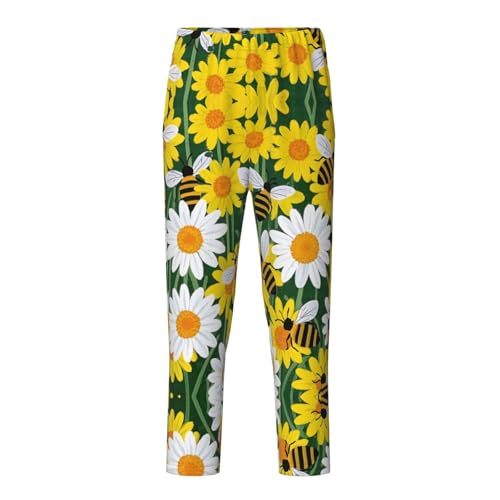 Pajama Pants Pajama Bottoms with Elastic Waistband Sleepwear Lounge PantsBee Sunflowers Daisy Flowers