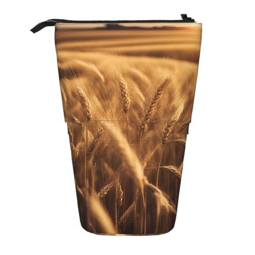 ENRPTY Bolsa telescópica para lápices con estampado de campo de trigo, gran capacidad, bolsa de maquillaje para suministros de oficina