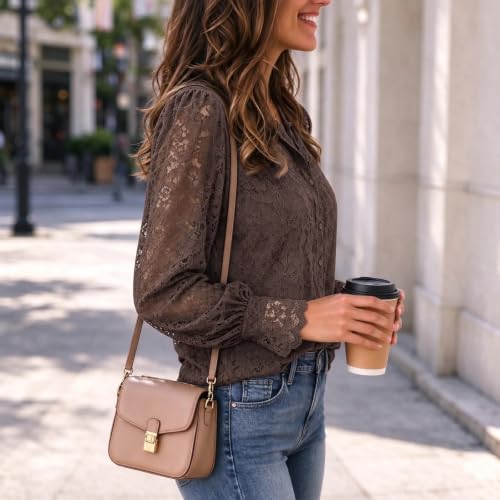 Women Floral Lace Dressy Shirt Button Down Fall Trendy Long Sleeve Top - image 3