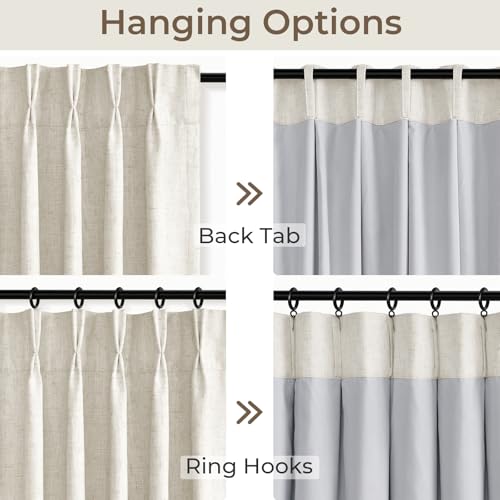 Linen Pinch Pleated Blackout Curtains, 70 inches Wide Drapes, Extra Wide Curtains with 20 Hooks, Ideal for Bedroom and Living Room, 70" W x 102" L (Pack of 2), Natural