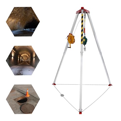 Professional Rescue Tripod Kit: 5.2-8ft Adjustable Legs, 1800lb Winch & Fall Arrester, 661lbs Capacity Confined Space Lifting System - Steel/Aluminum