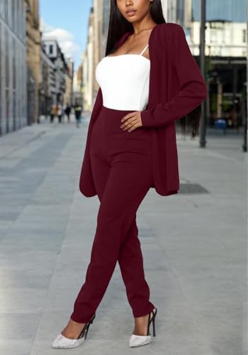 Vakkest Womens Suits 2 Piece Set Business Formal Outfit Casual Long Sleeve Blazer and Office Work Pencil Pants Dressy4
