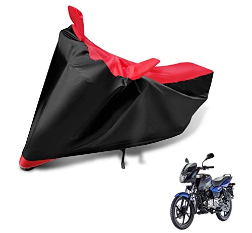Image of Auto Hub Bike Cover Compatible with Bajaj Pulsar 150, Heatproof, Mirror Pocket, Belt & Buckle, Pulsar Bike Cover - 1 Unit, Black-Red