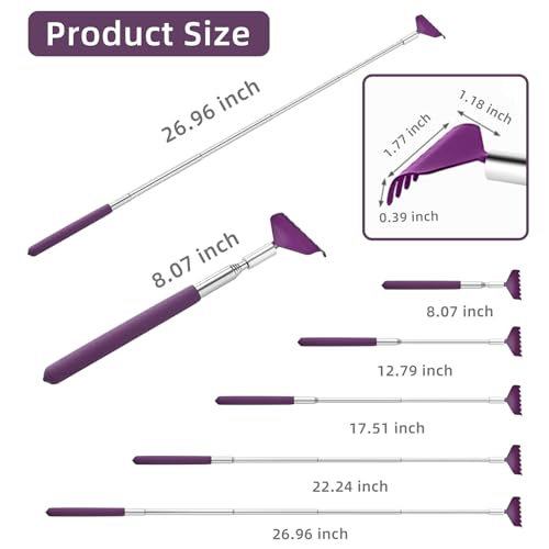 Kuvvfe 2 Pack Portable Extendable Back Scratcher, Stainless Steel Telescoping Back Scratcher with Beautiful Present Packaging(Purple)