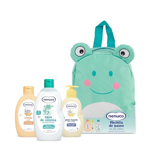 Nenuco Pack Bebé Mochila de Paseo Rana, con Gama Completa, Colonia, Jabón, y Champú, 3x200ml